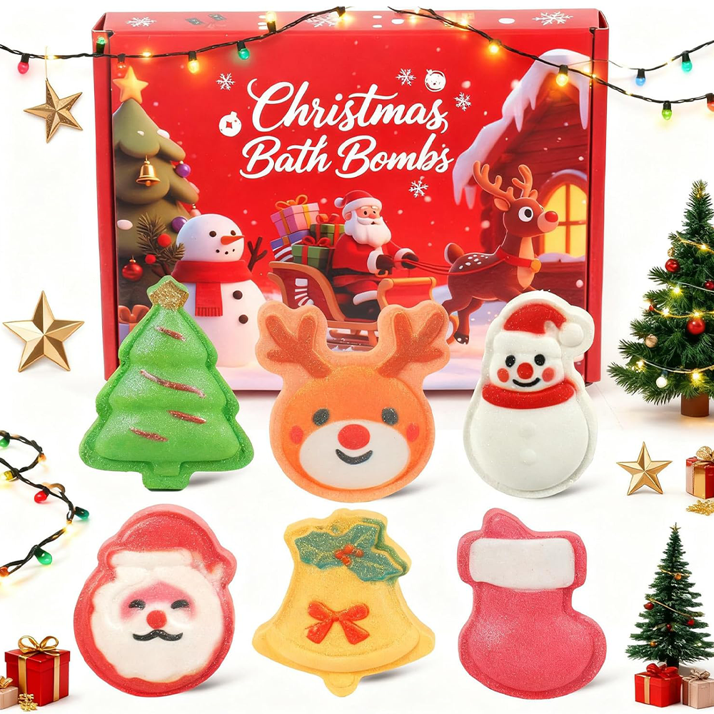 Christmas Bath Bombs for Kids & Women, Handmade Bath Bomb Gift Set of 6 Fun Shapes, Perfect Stocking Stuffers for Teen Girls & Boys, Skin Care Bathbombs as Christmas Gifts for Kids